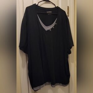 CATHERINE 5X Black w/ Off Set Button Accent & Black & White Check Top. Pre-loved